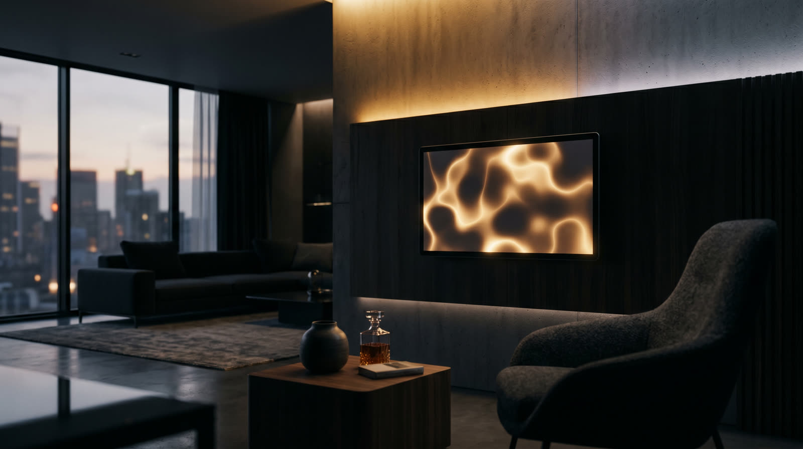 Luxury estate interior with integrated smart home automation and lighting, representing Restrepo Innovations work in Alpine, NJ