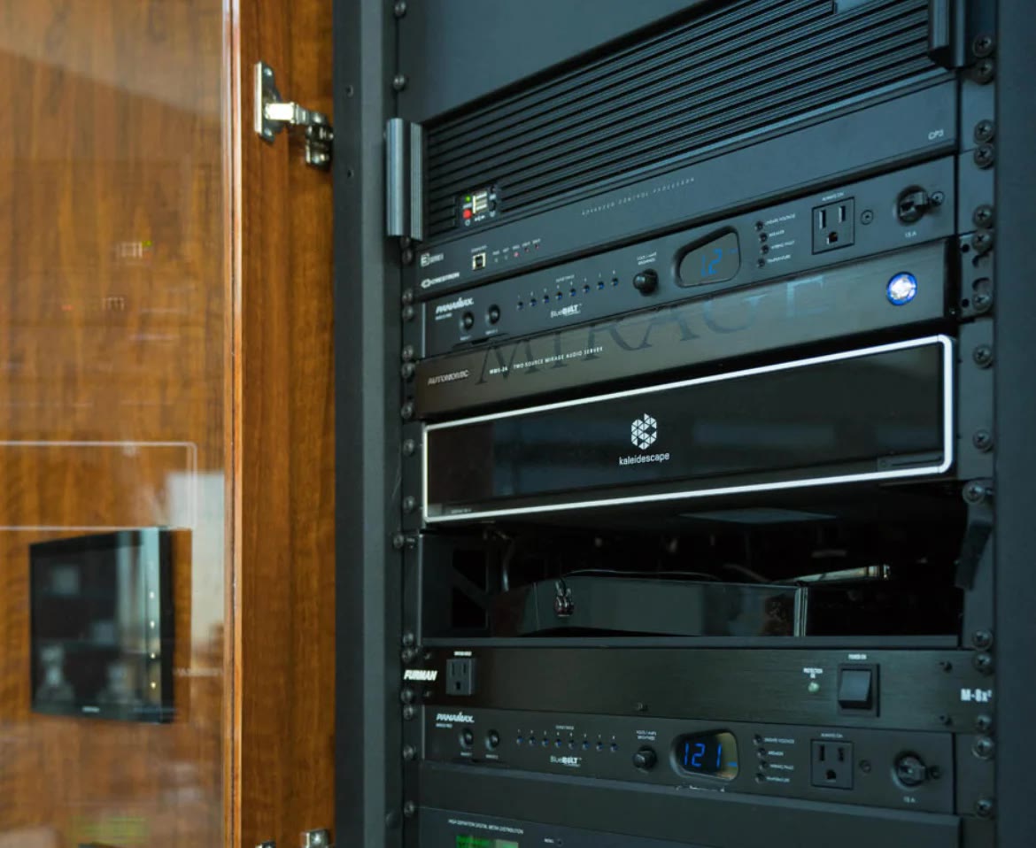 ACS equipment rack with Kaleidescape Strato movie server — Audio Command Systems custom home theater install