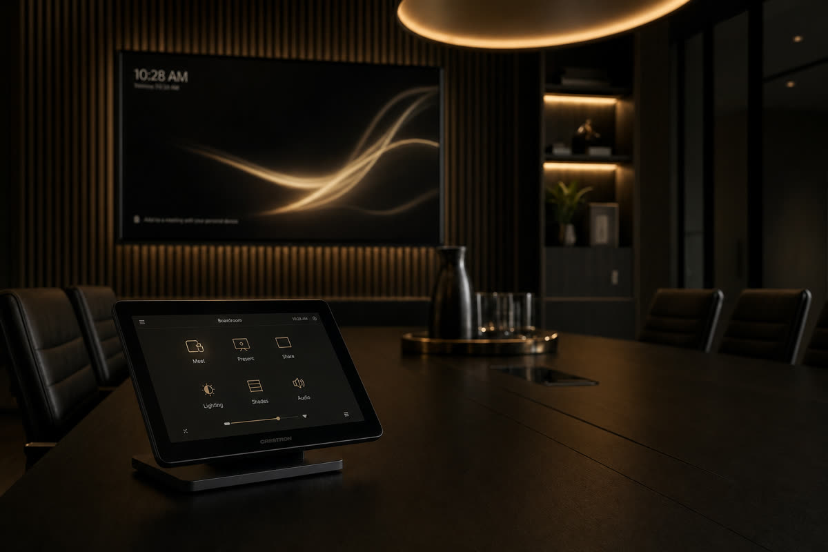 Crestron Flex vs Logitech Tap for Hybrid Meetings. Restrepo Innovations