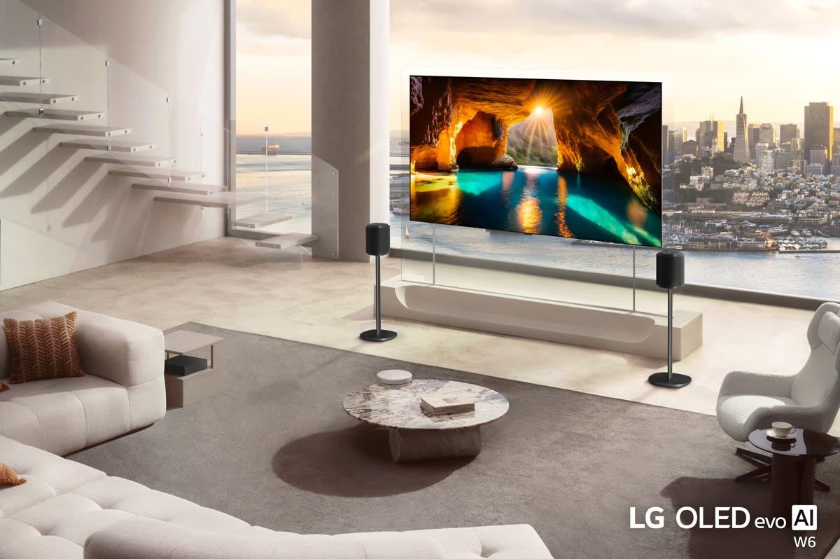 LG OLED wallpaper-style TV press image, used as hero for LG Electronics partner spotlight on premium home entertainment