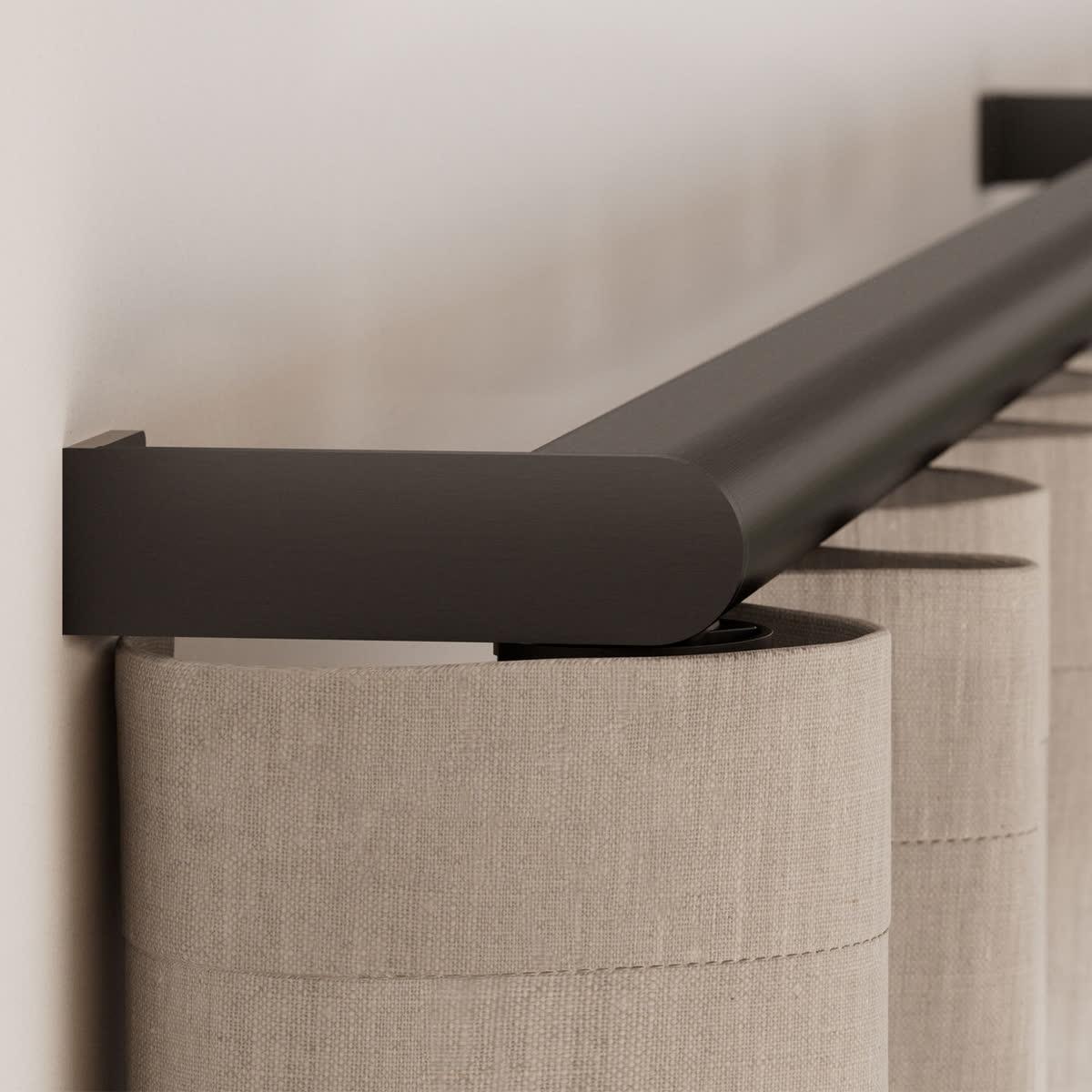 Lutron Palladiom automated drapery with architectural exposed rod and refined finish