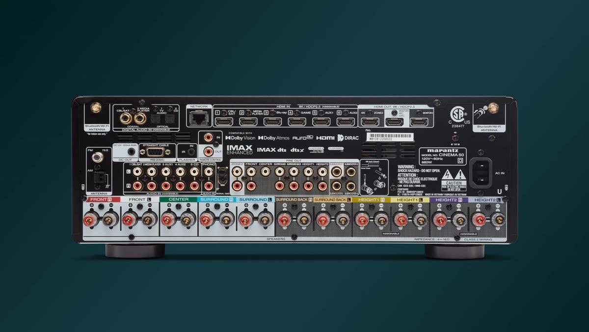 Marantz CINEMA 50 rear panel image showing HDMI and audio connectivity options