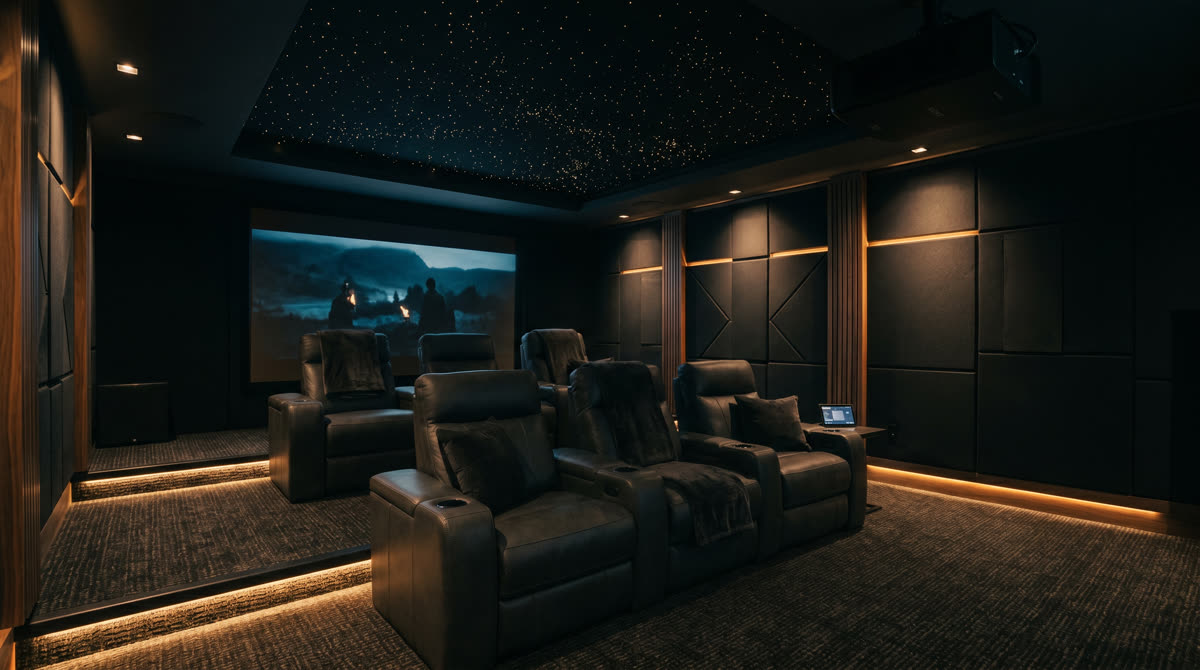 A Private Cinema Built from the Ground Up in Bergen County. Restrepo Innovations