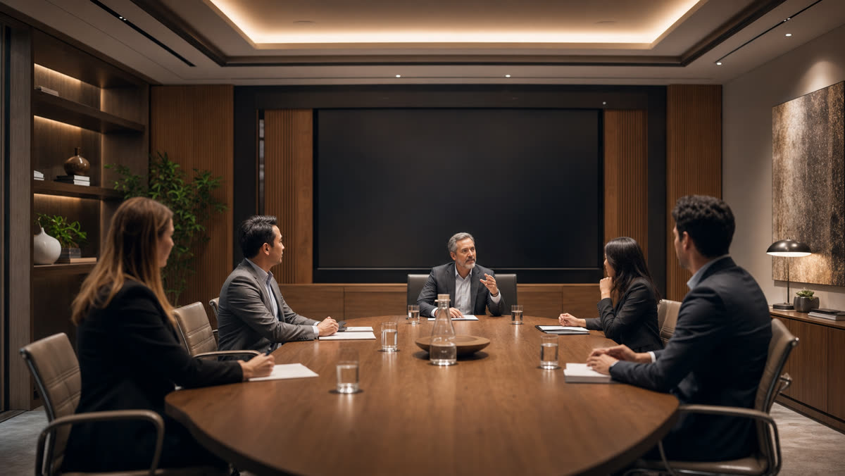 Professional conference room AV system cost in New Jersey with a display, ceiling microphones, and integrated control