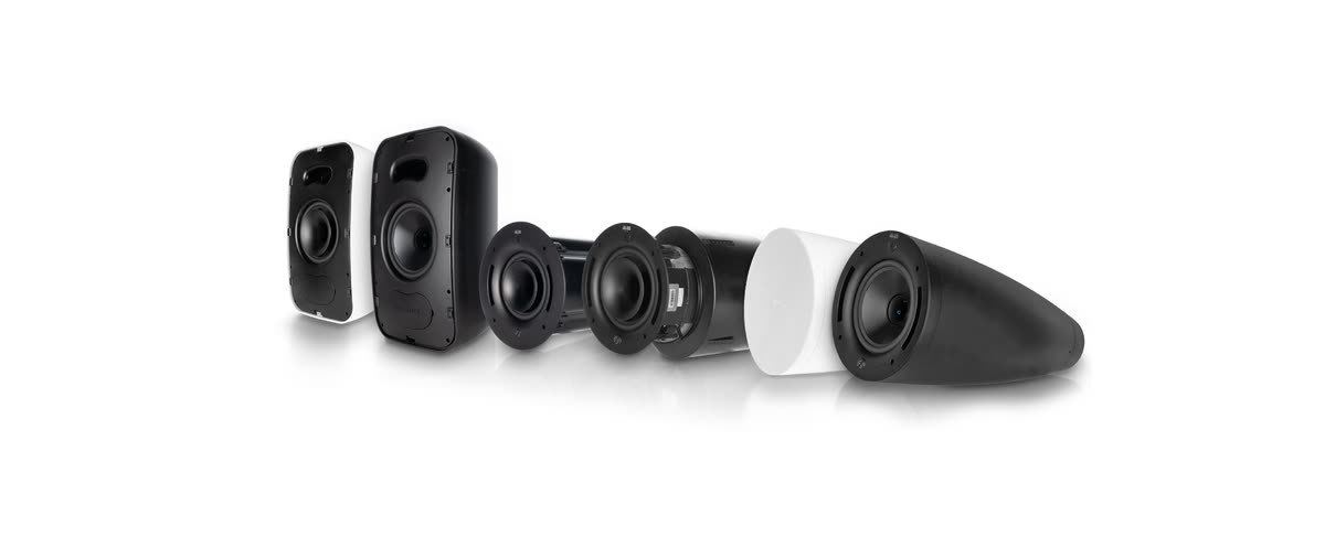 Sonance commercial audio high-output loudspeaker family arranged for side-by-side comparison