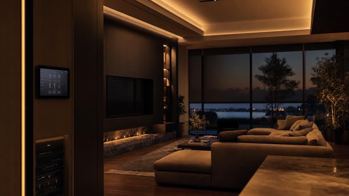 Whole-home automation in a New Jersey luxury home with lighting, shades, control, and AV