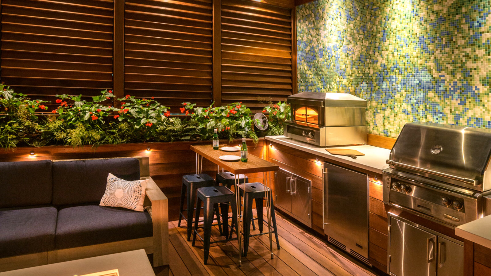 Coastal Source outdoor audio and lighting on a luxury rooftop installation