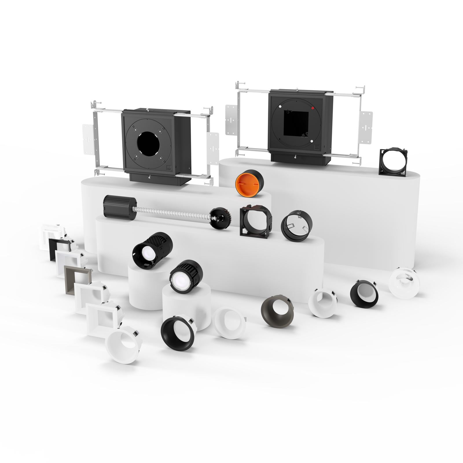 A product family visual showing multiple DMF X Series downlight configurations