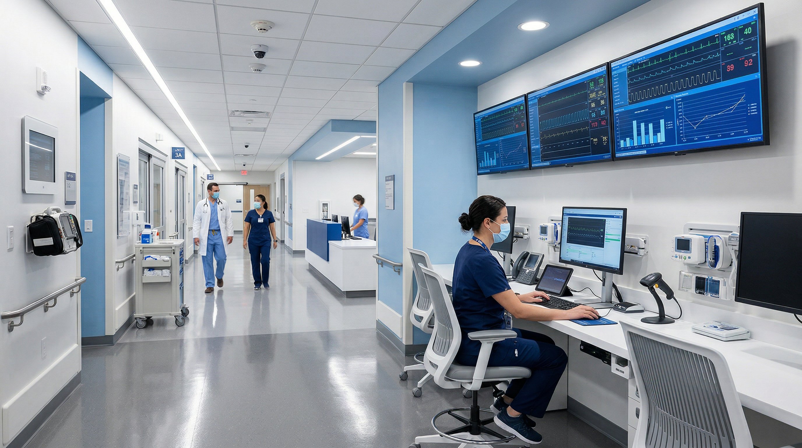 VA medical center facility with modern technology infrastructure and digital displays