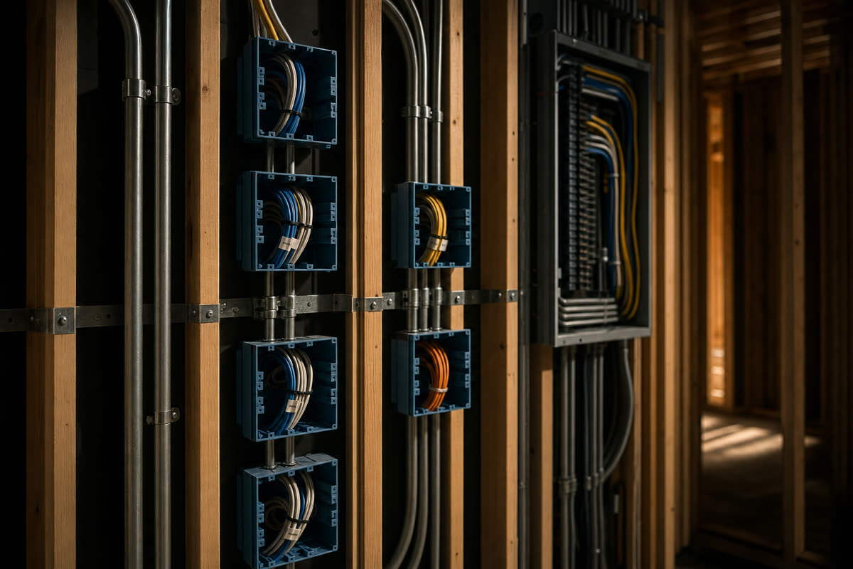 Electrical rough-in with organized low-voltage and high-voltage separation