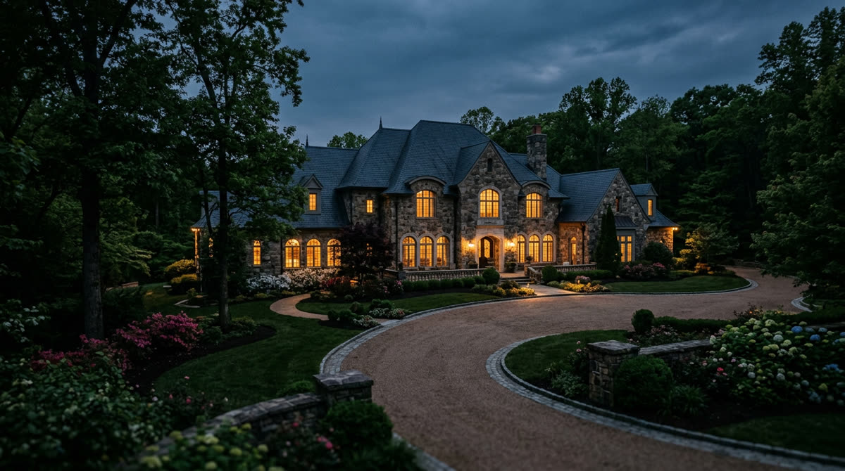 Luxury home at twilight representing Restrepo Innovations smart home work in Brentwood, TN