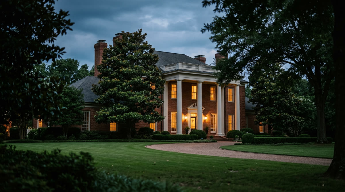 Luxury home at twilight representing Restrepo Innovations smart home work in Germantown, TN
