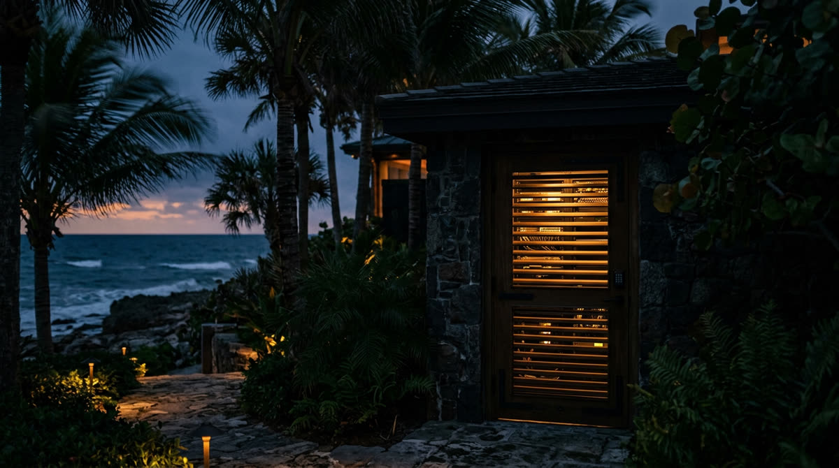 Luxury home at twilight representing Restrepo Innovations smart home work in Jupiter Island