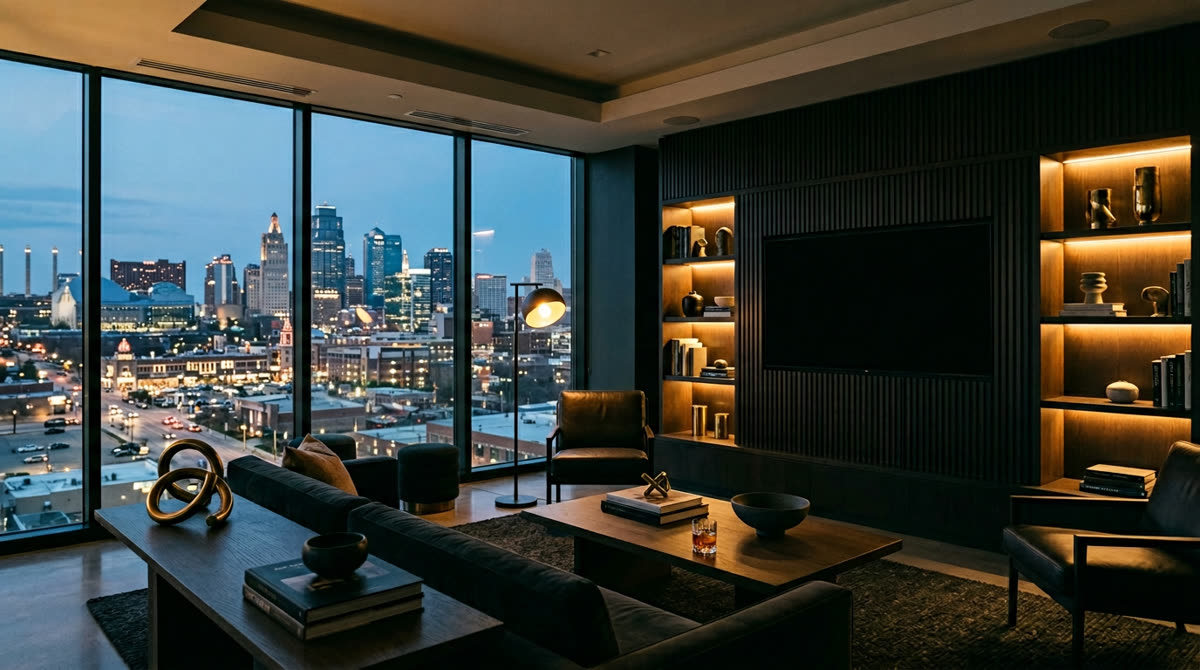 Luxury home at twilight representing Restrepo Innovations smart home work in Kansas City, MO