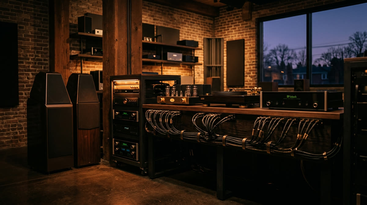 Bergen County entertainment venue with theatrical lighting, architectural audio, and Crestron control representing the Synapse Audio Visual Designs and Restrepo Innovations partnership