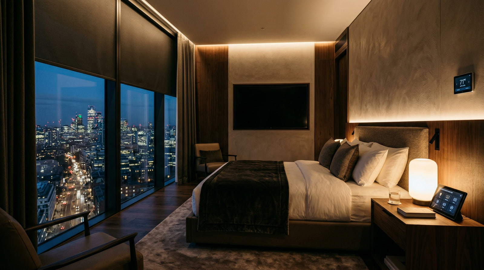 Guest room automation by Restrepo Innovations, Crestron control and Lutron lighting for hotels and resorts