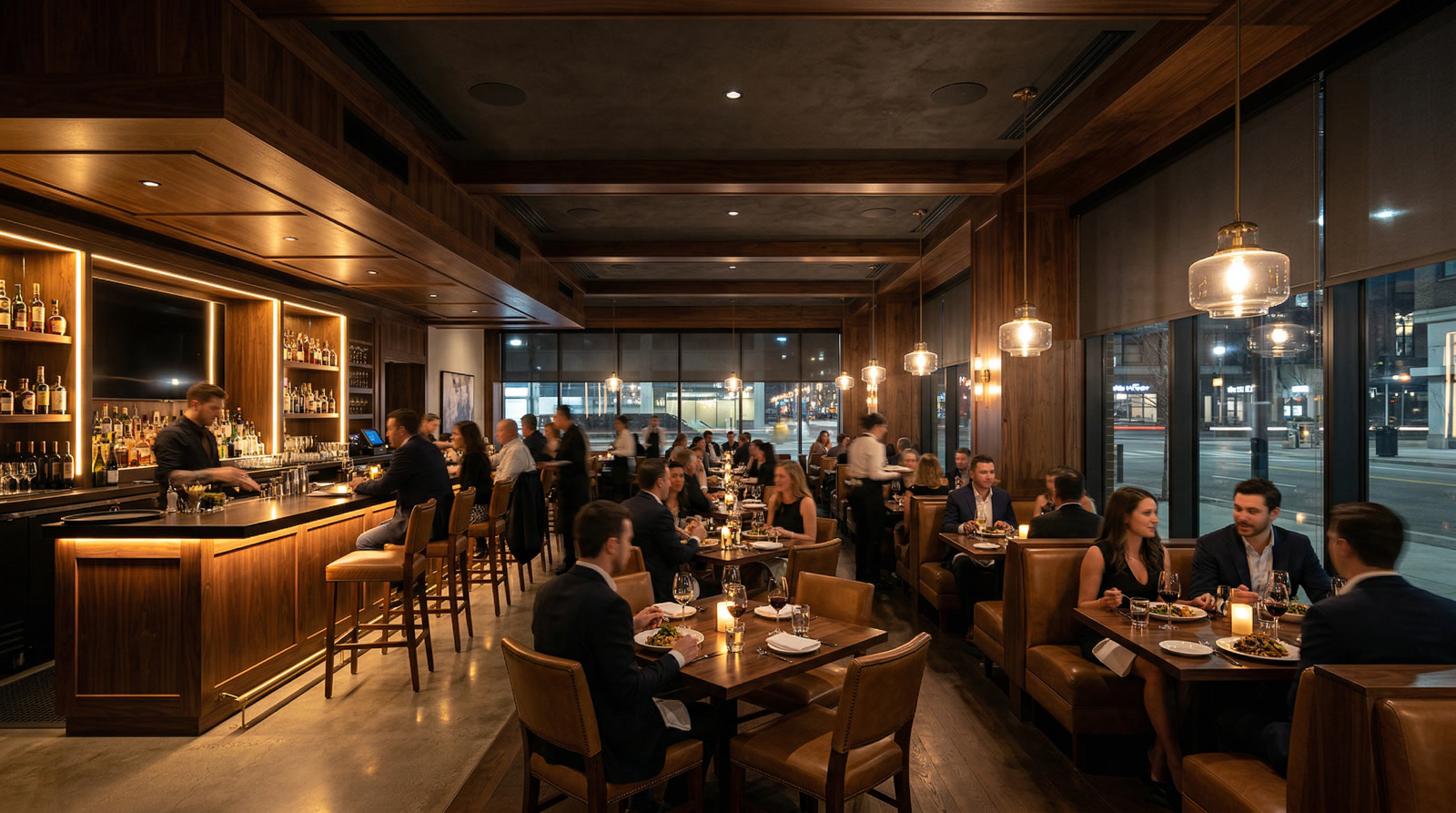 Restaurant and bar technology by Restrepo Innovations, distributed audio video and Crestron control for F and B operators